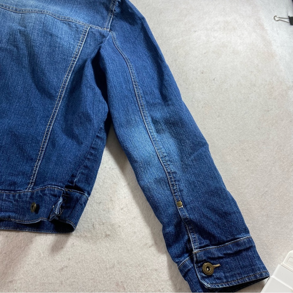 BANDOLINOBLU Jean Denim Jacket Button Down Pockets Adjustable Waist Med. Jacket - Picture 9 of 13